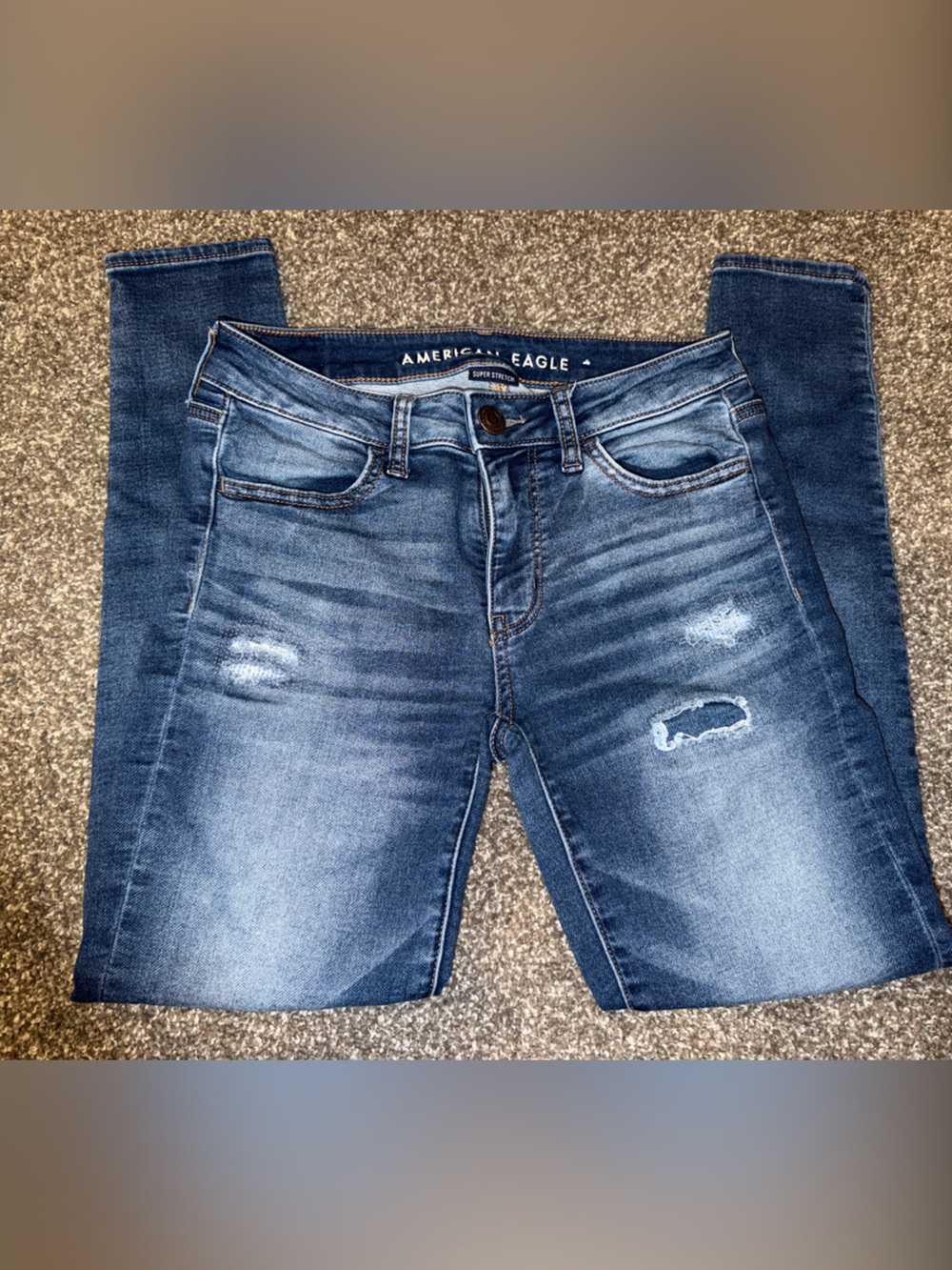 American Eagle Women's Distressed Dark Indigo Skinny Jeans Super Stretch 4S